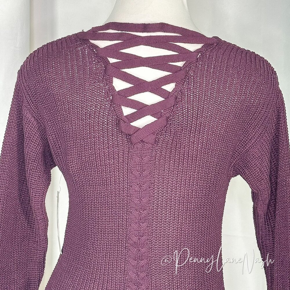 Lizard Thicket Lace Up Back Sweater Size Small Dark Plum - Picture 11 of 11